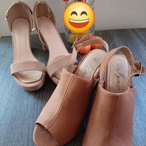 (GREAT DEAL ) 2 Pairs Of  Women's Tan Heels Size 6 1/2